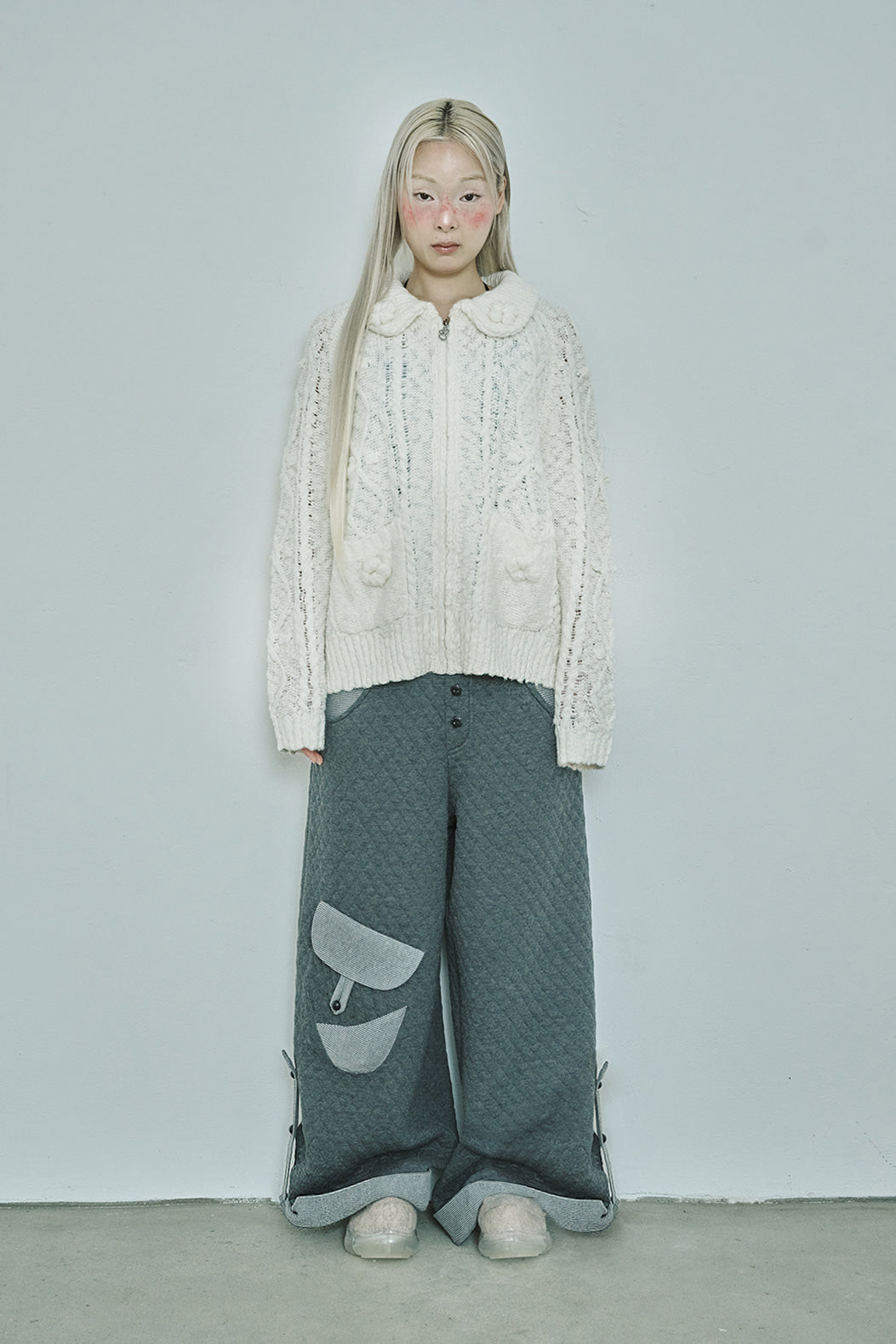 hugyourskin Popcorn knit zip-up (Butter)