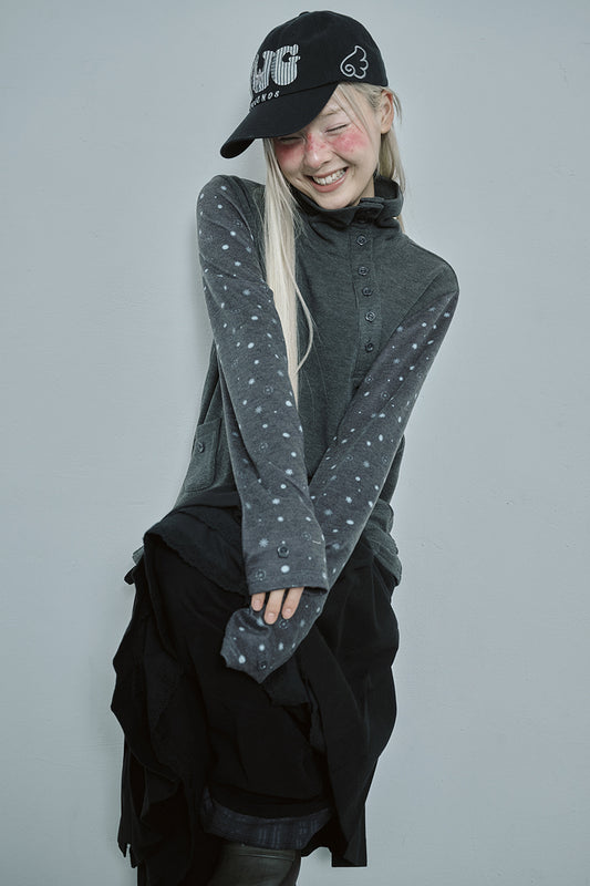 hugyourskin Flower button pola top (Charcoal)