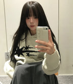 3STARS LOGO KNIT HOODIE_IVORY