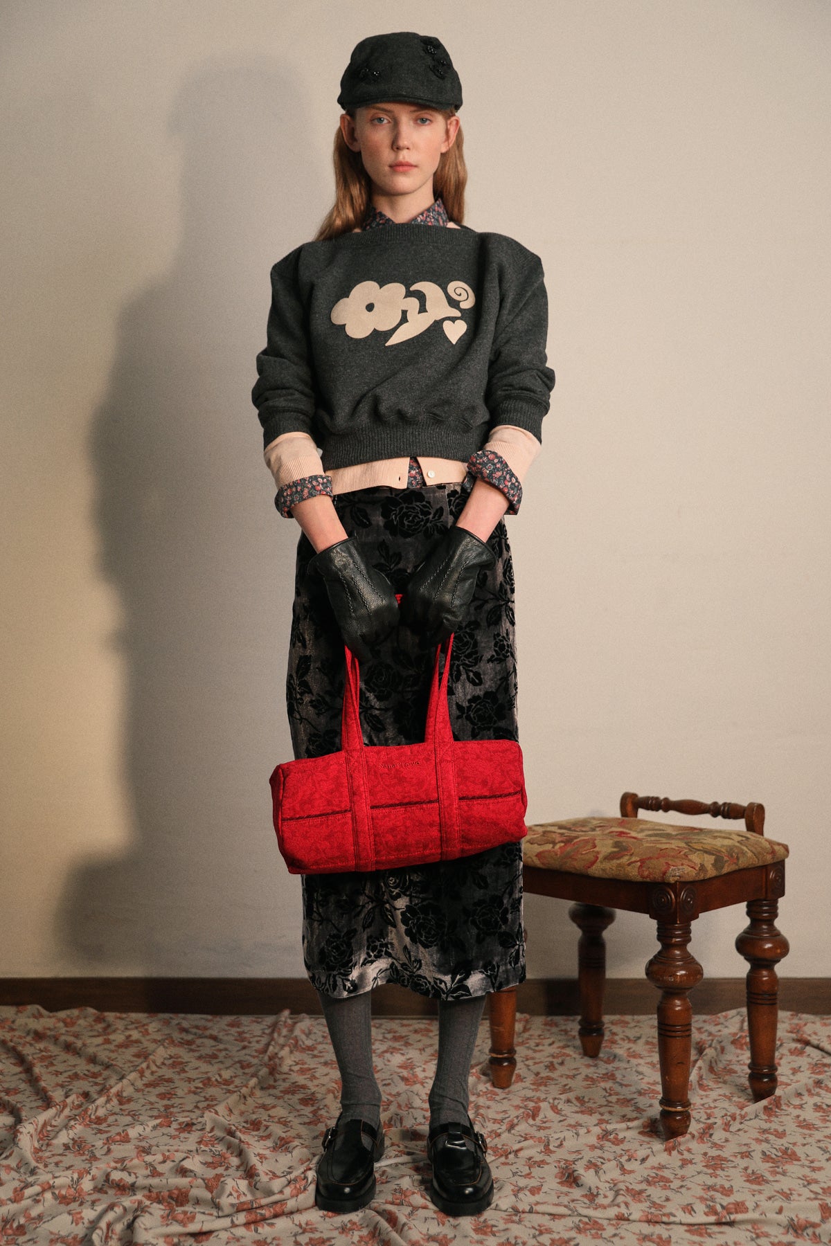 NANACREW MINI DUFFLE BAG - FLORAL JACQUARD ROSE RED