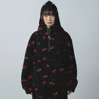 ROSE PATTERN FLEECE ANORAK_BLACK
