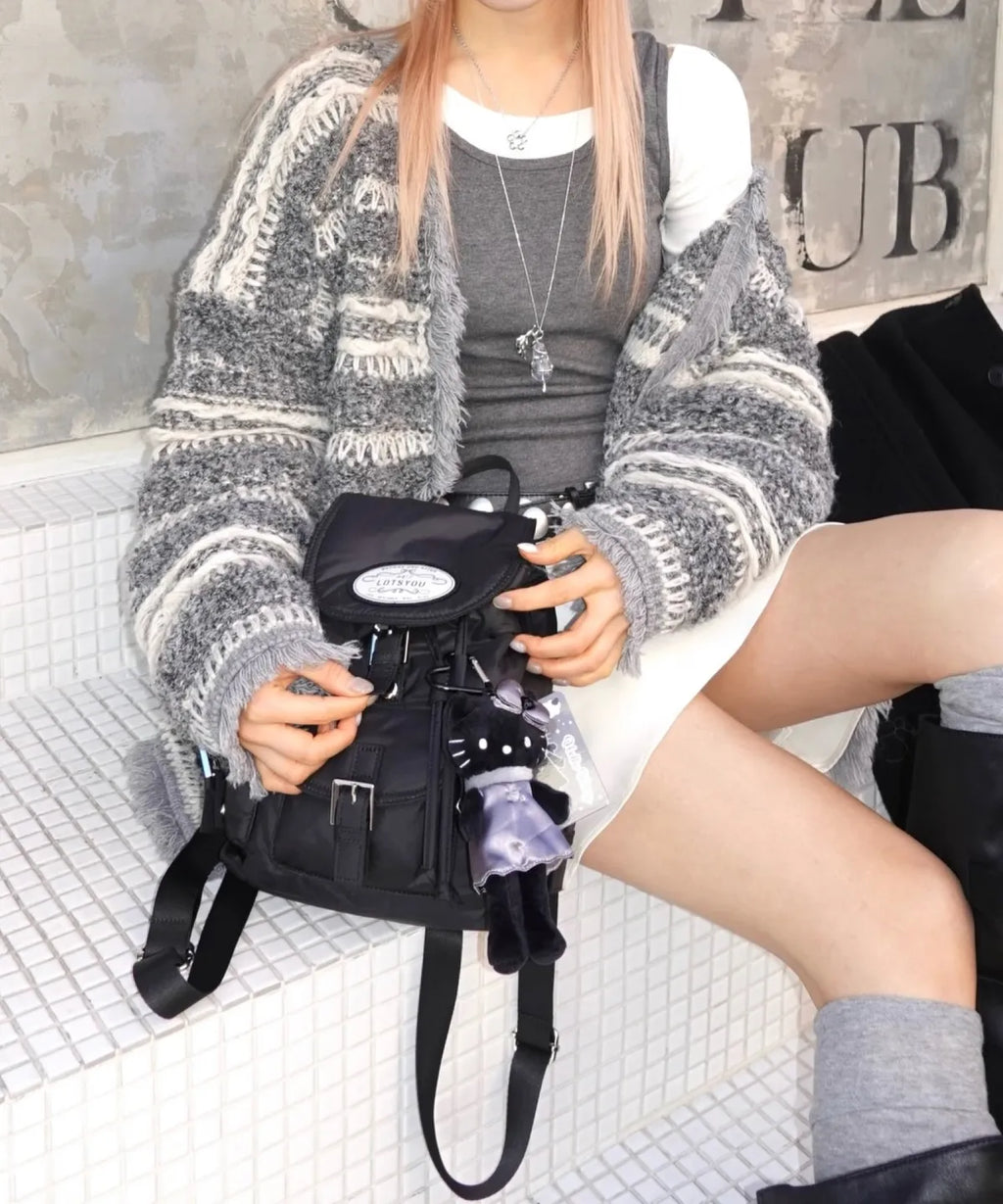 [Jennie同款🎀] [lotsyou] Nostalgia Chubby Backpack - Nylon Black
