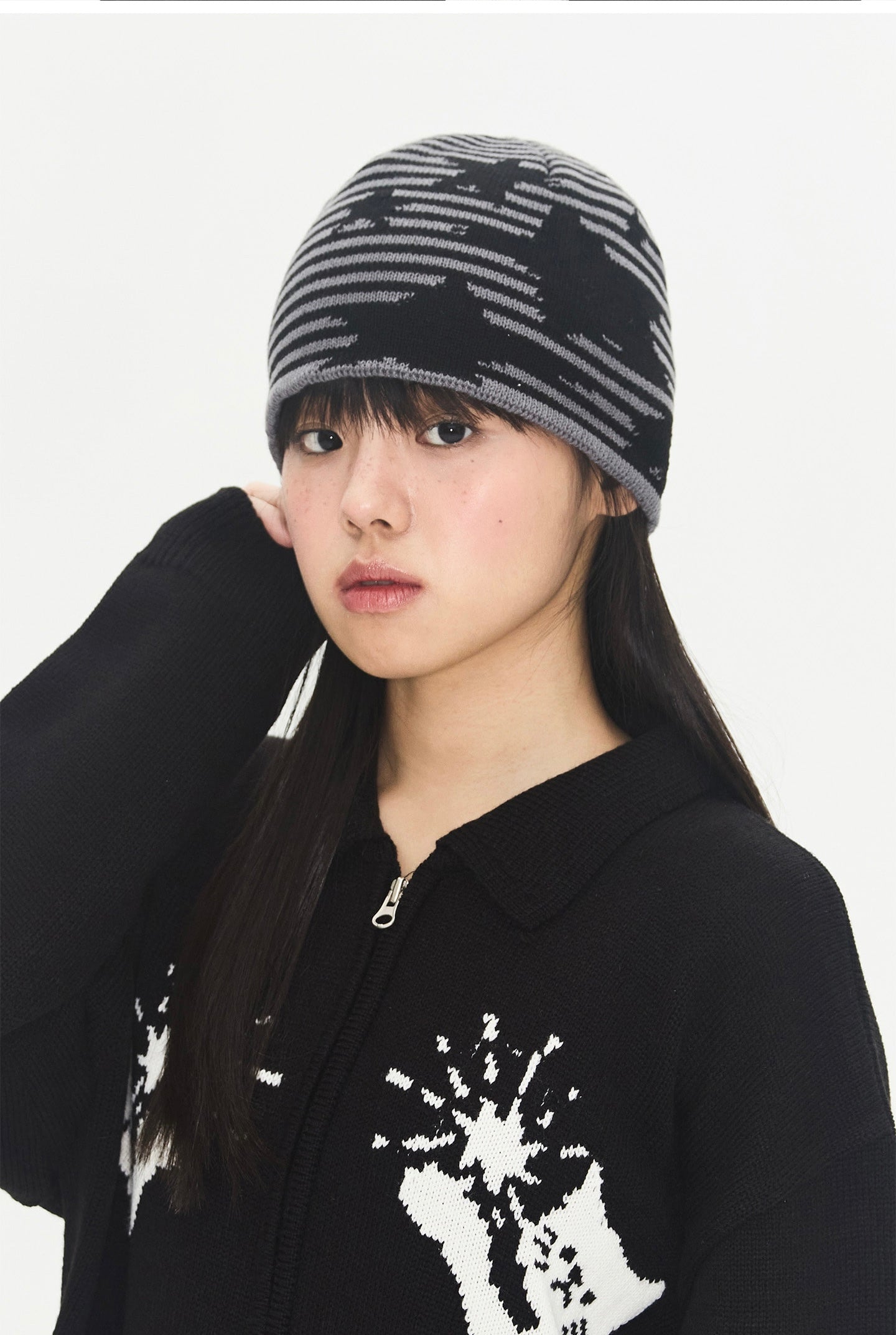 STRIPE STAR BEANIE / 2COLORS