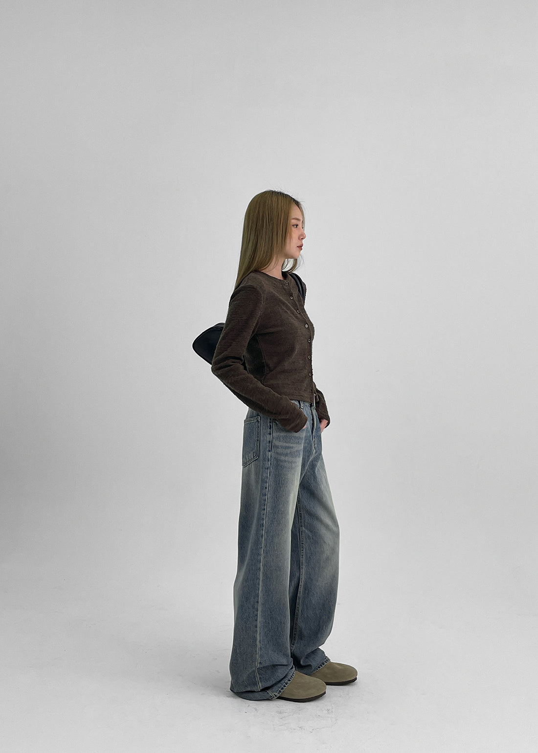 韓國製造 Tweed. Cardigan / Brown