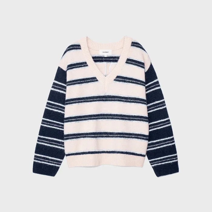 GLOWNY SUNDAE STRIPE KNIT PULLOVER (NAVY)