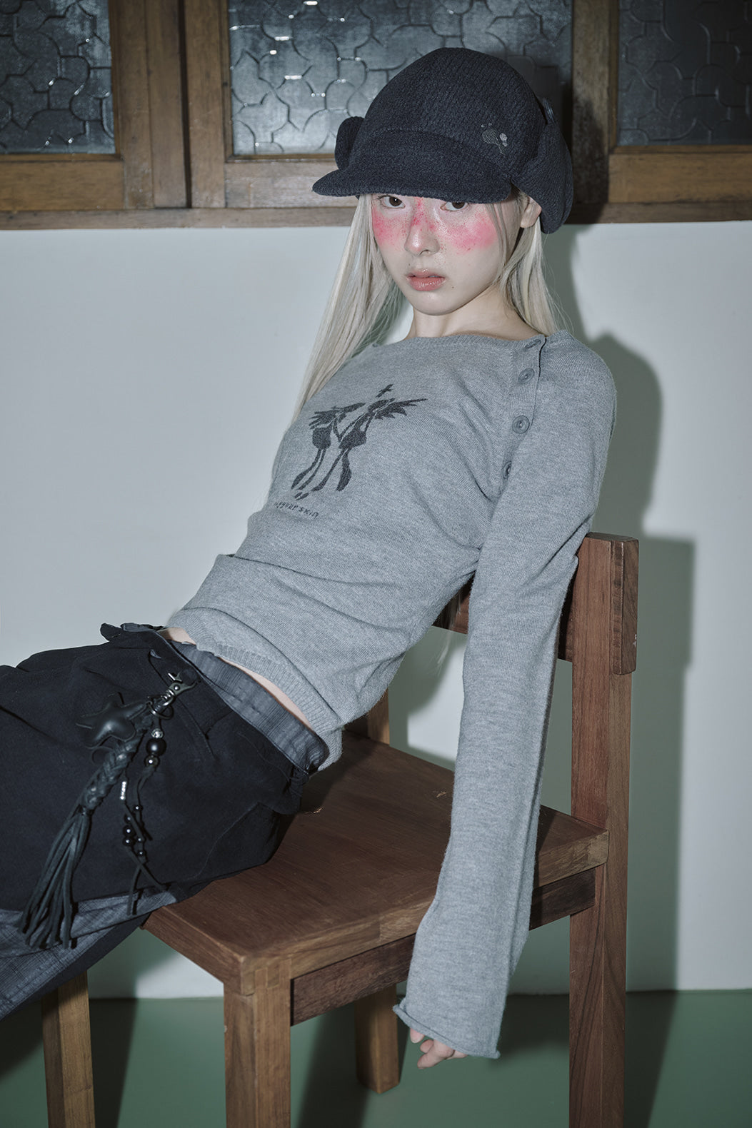 hugyourskin Fallen angel button knit top (Grey)