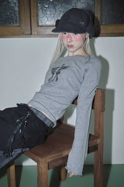 hugyourskin Fallen angel button knit top (Grey)