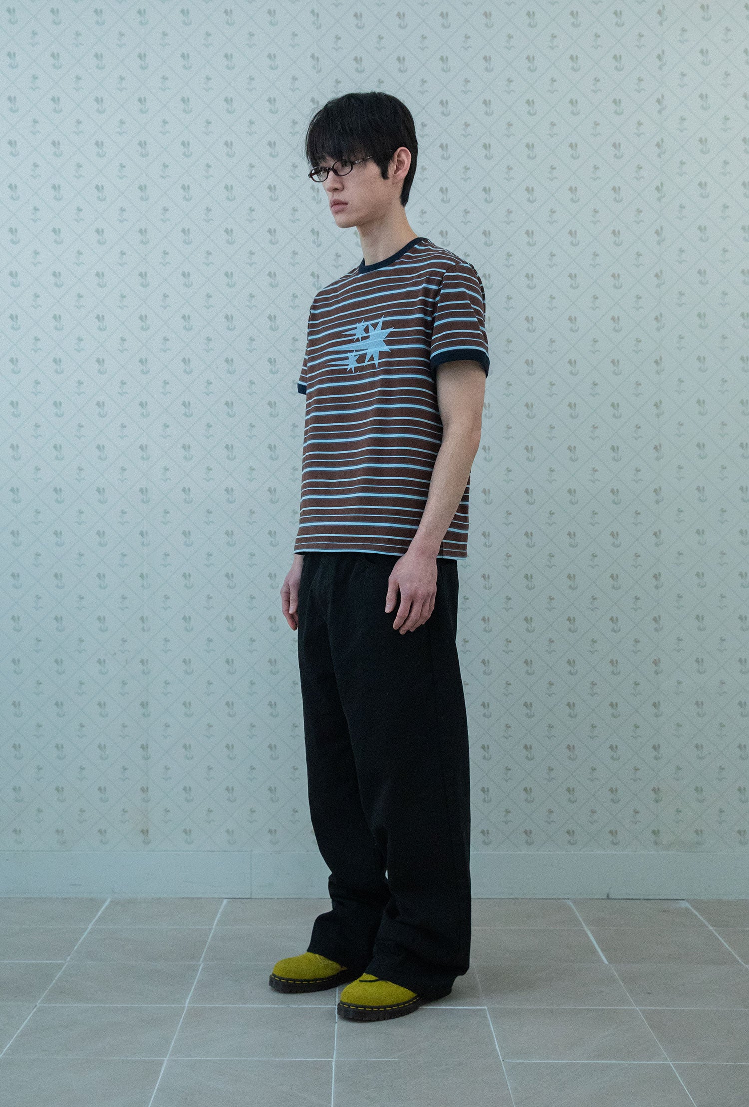 niceghostclub stripe 3star basic ringer tee [brown]