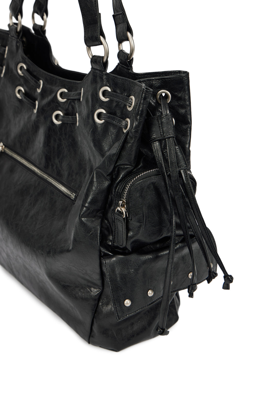 DEINET NEW STUD STRING BIG BAG IN BLACK