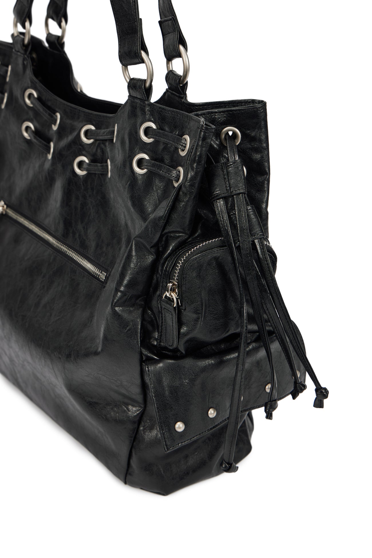 DEINET NEW STUD STRING BIG BAG IN BLACK