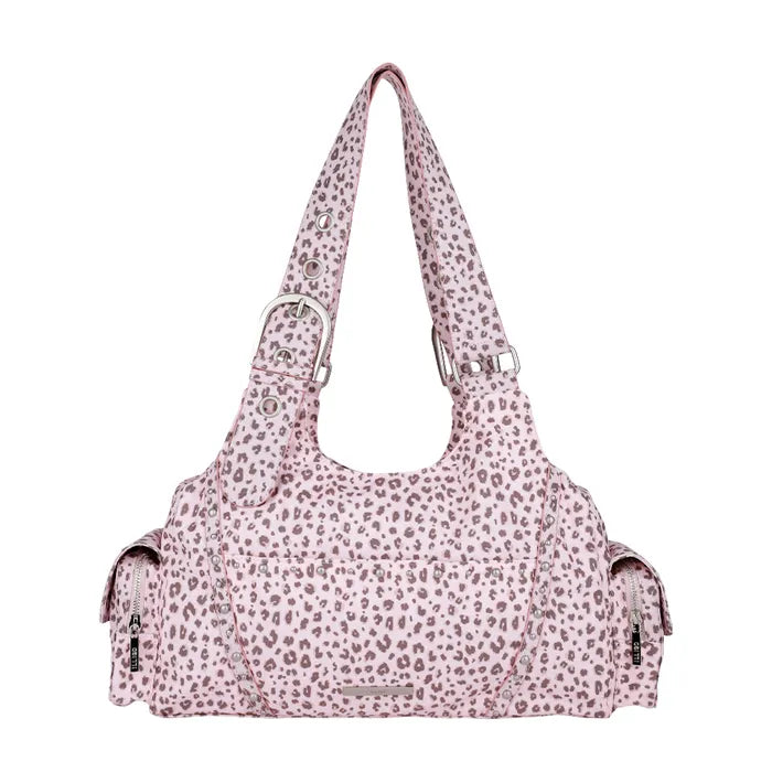 LOOP DOUBLE POCKET SHOULDER BAG - PINK LEOPARD