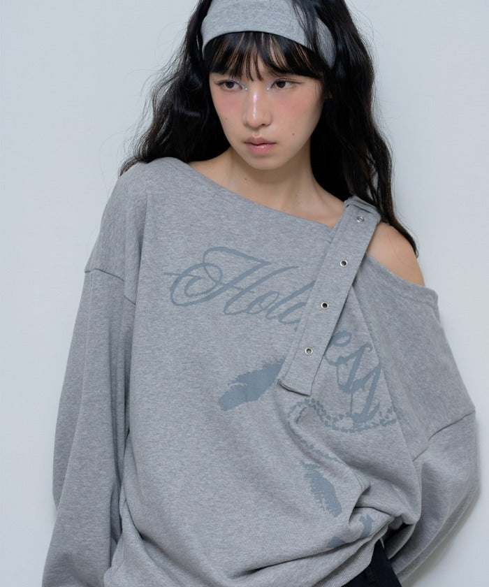 NASTY FANCY CLUB One-Shoulder Buckle Sweatshirt / melange grey