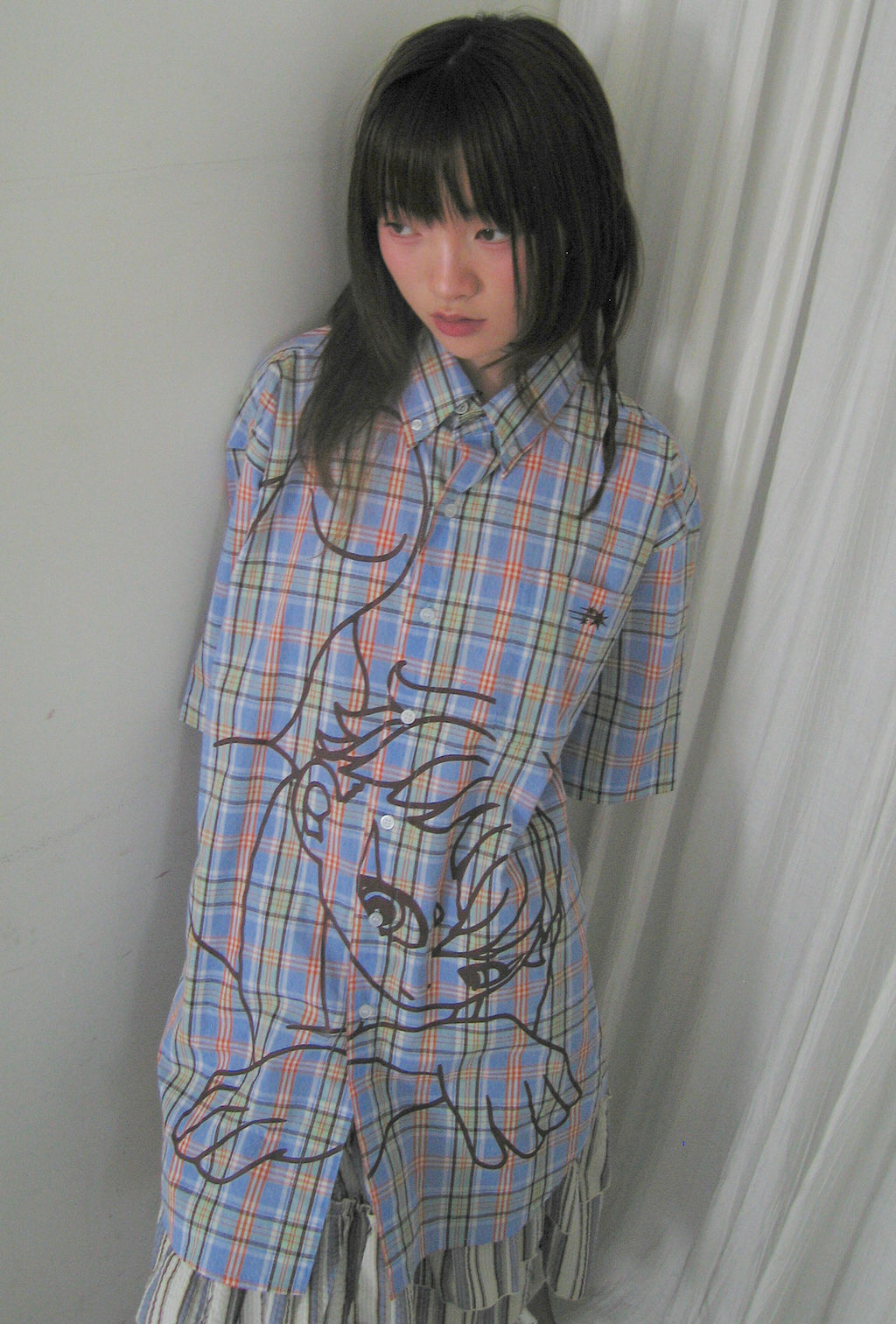 niceghostclub angel check big big half shirt [2colors]