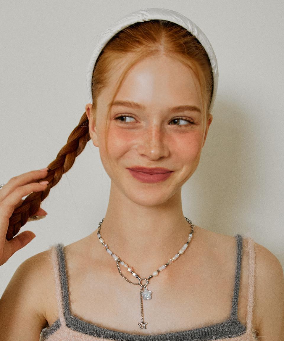 vvv Aurora Star Pearl Chain Drop Necklace