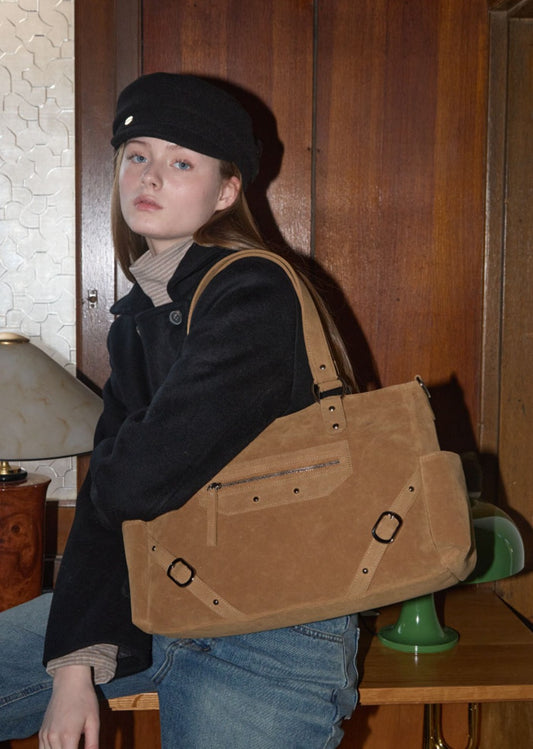 ANC STUD RING BAG_SUEDE CAMEL