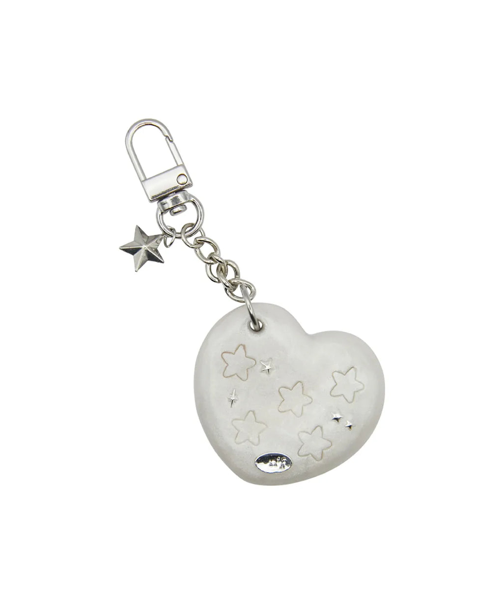 NFF Heart Star Mirror Key Ring-white pearl