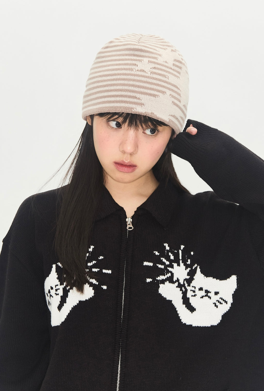 STRIPE STAR BEANIE / 2COLORS