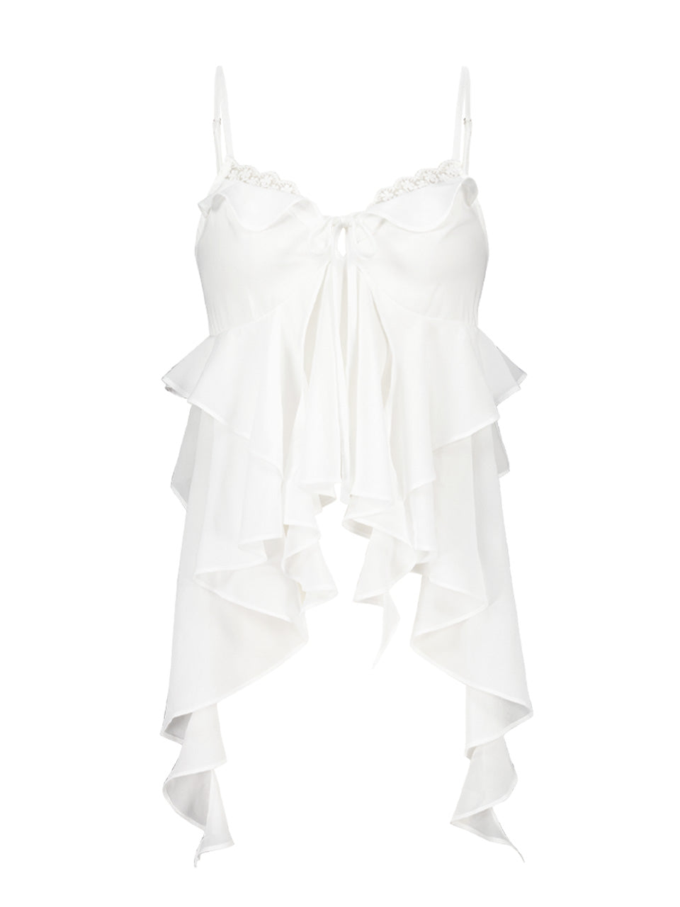 [asif calie] CHIFFON RUFFLE SLEEVELESS BLOUSE WHITE