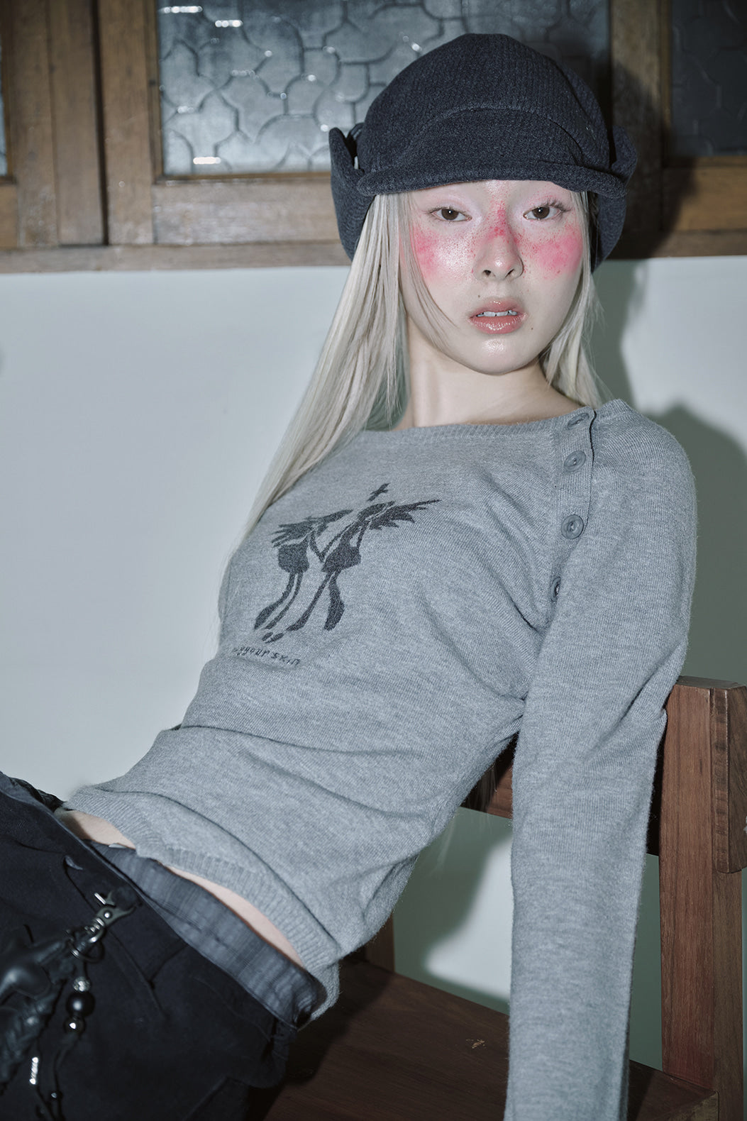 hugyourskin Fallen angel button knit top (Grey)