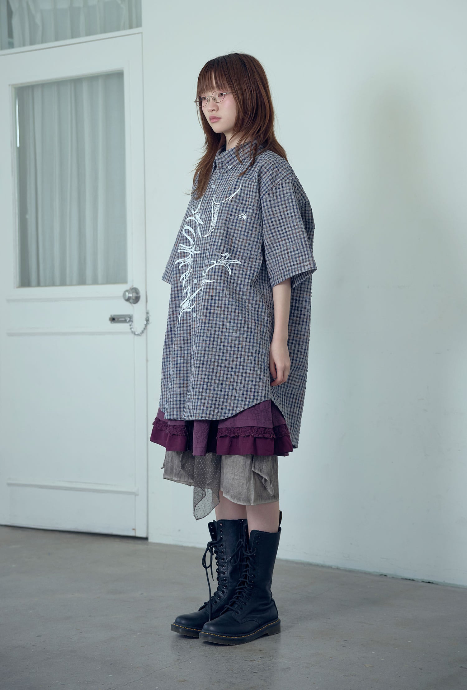 niceghostclub tornado star check big big half shirt [2colors]