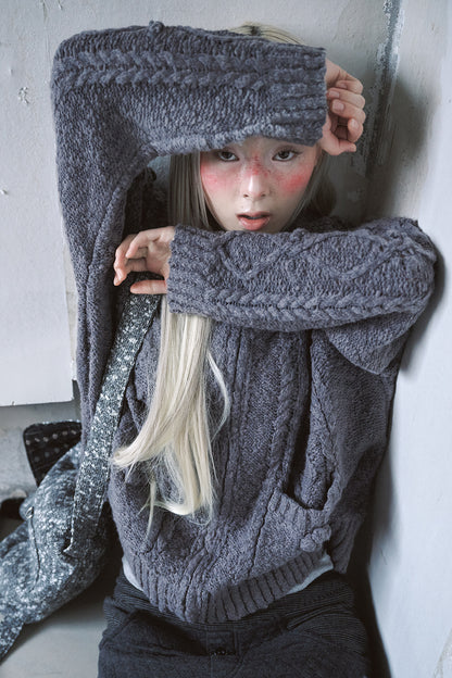 hugyourskin Popcorn knit zip-up (Charcoal)