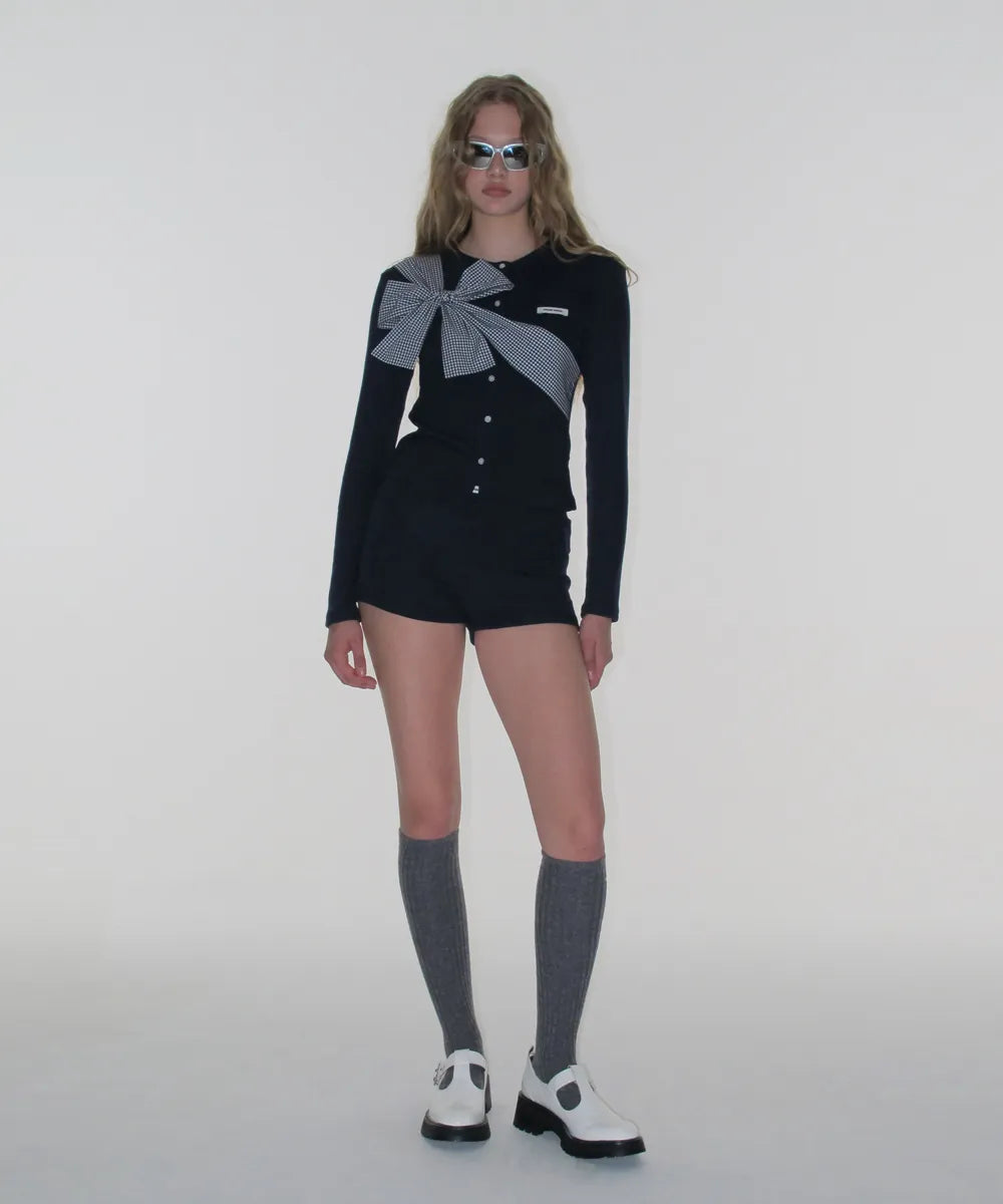 Ribbon Tie Knit Cardigan - Navy