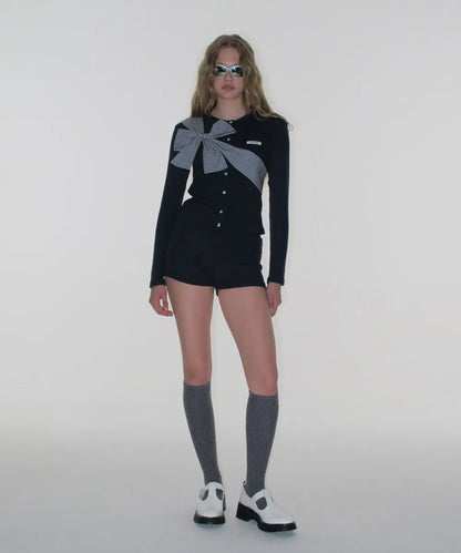 Ribbon Tie Knit Cardigan - Navy