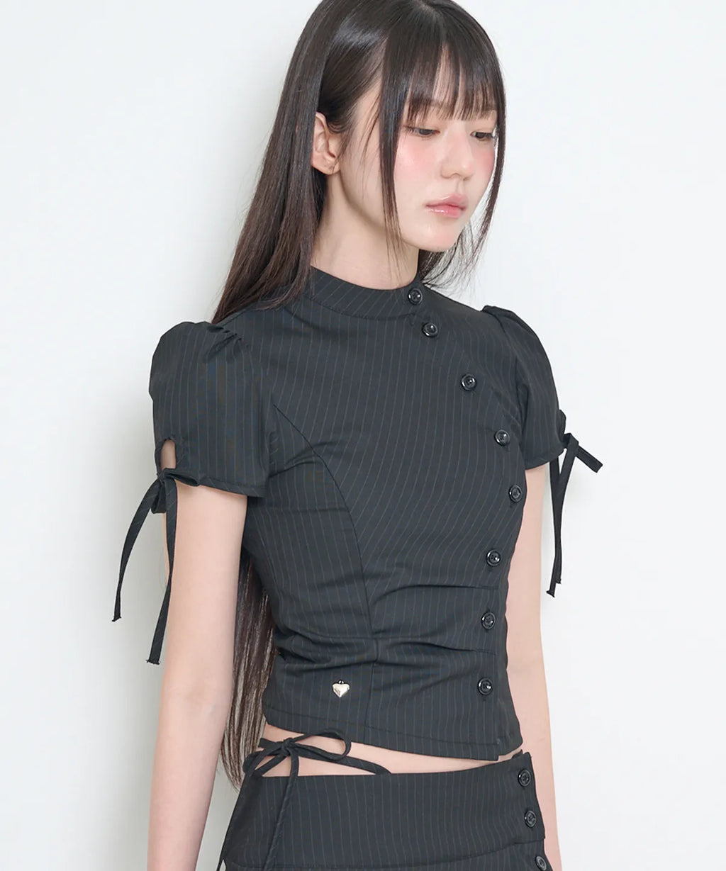 [illigo] BUTTON COLLAR TOP_BLACK
