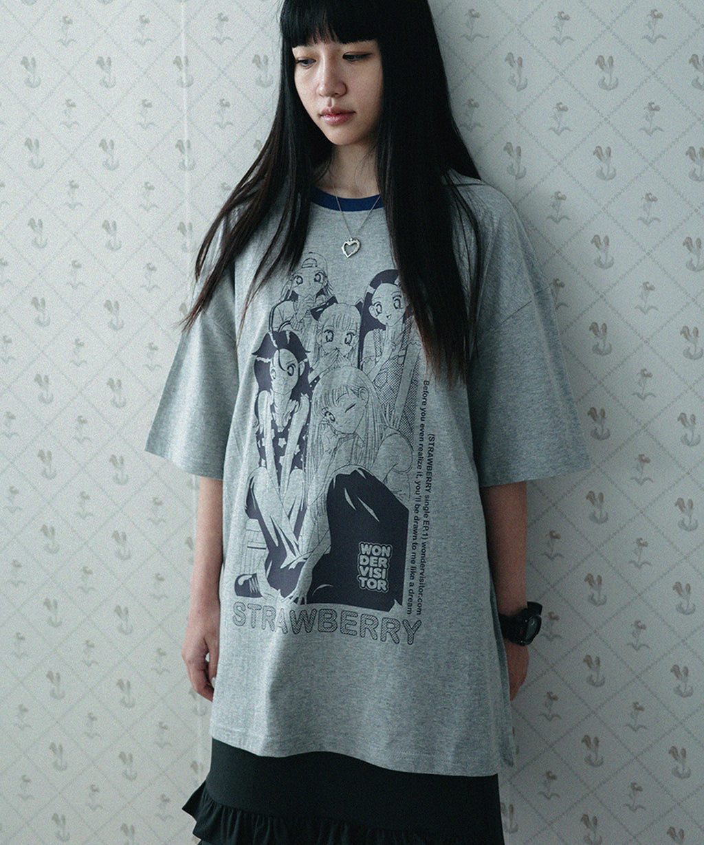 WONDERVISITOR STRAWBERRY EP1 OVERFIT T-SHIRT / MELANGE GREY