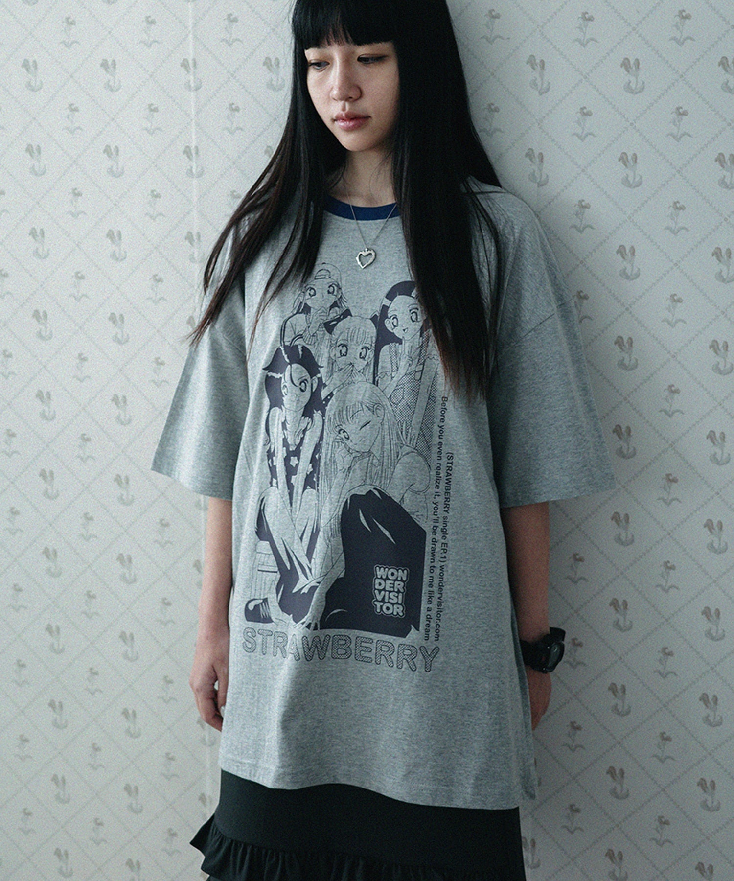 WONDERVISITOR STRAWBERRY EP1 OVERFIT T-SHIRT / MELANGE GREY
