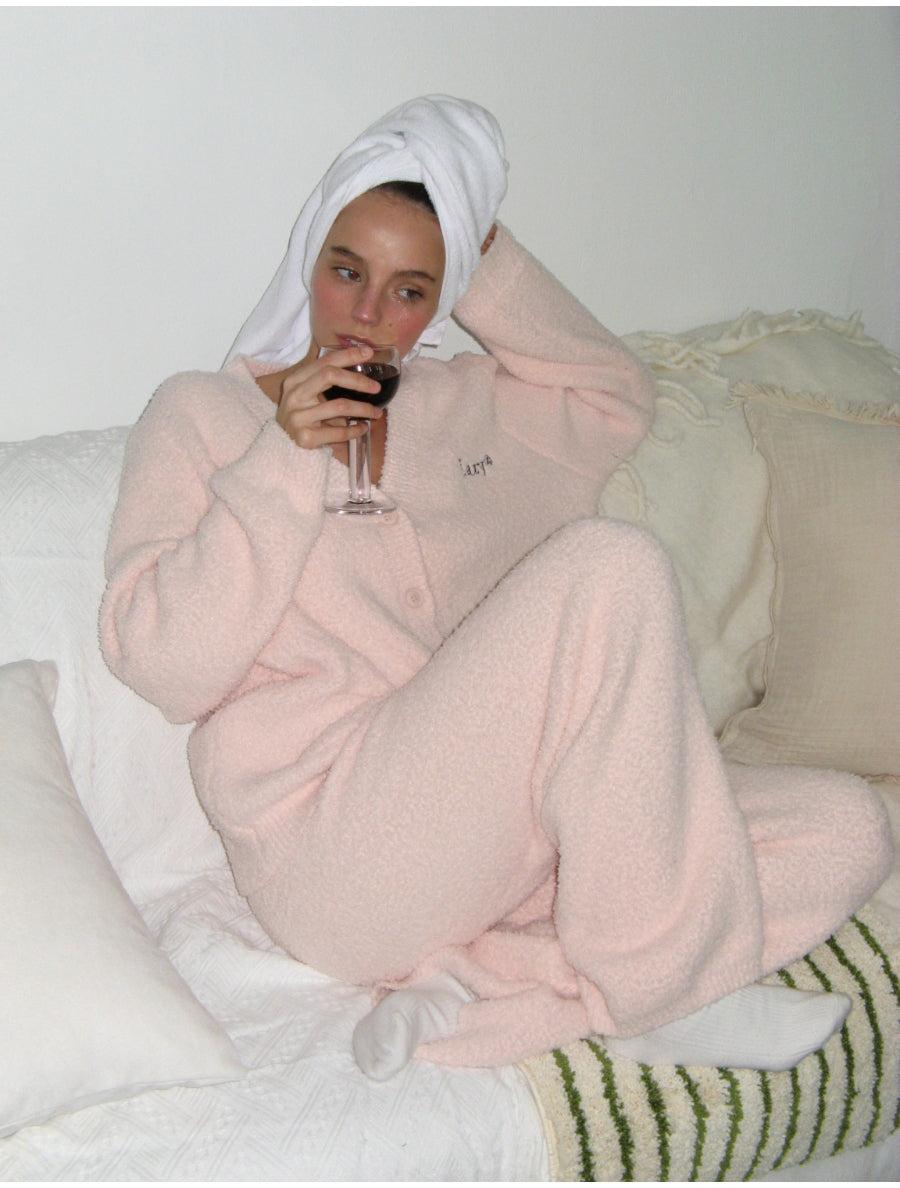 Sweet Dream Fluffy Cardigan Pants Set (Baby Pink)