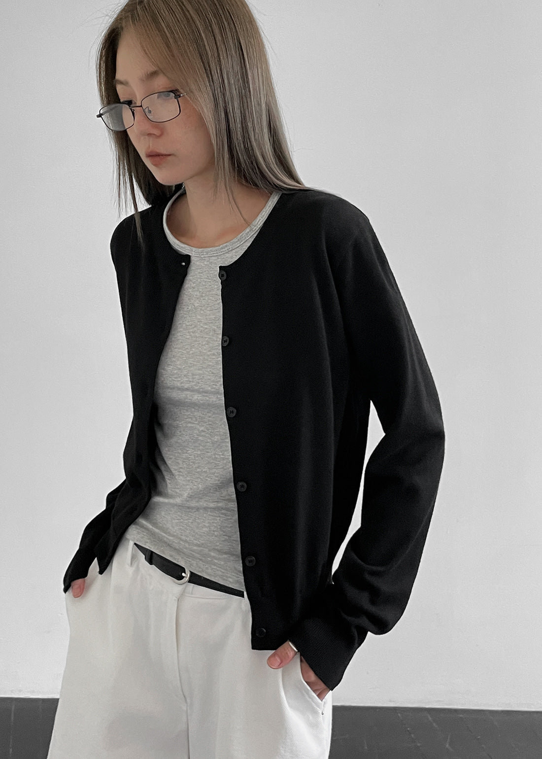 韓國製造 Round Cardigan / Black