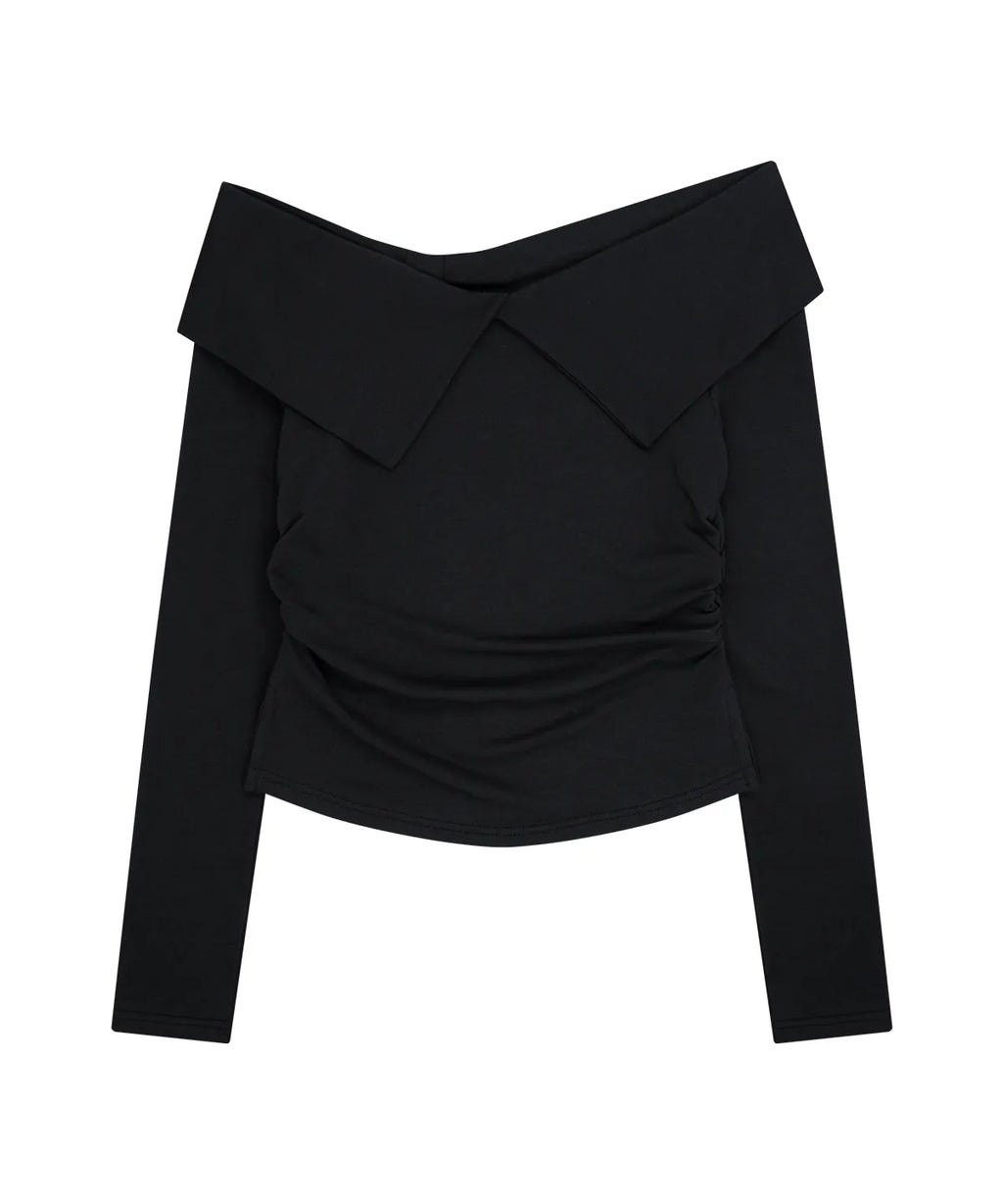 [illigo] BOW OFF SHOULDER LONG SLEEVE_BLACK