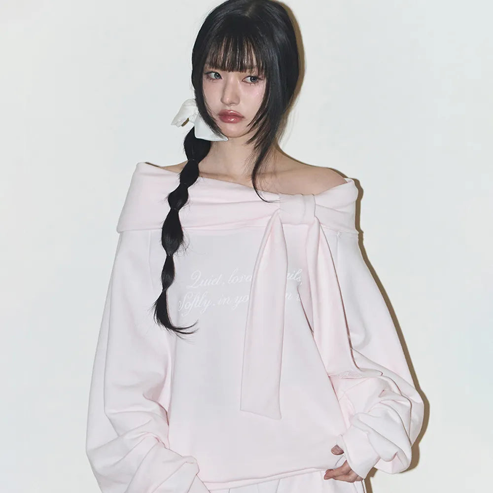 ILLIGO PURE BOW OFF SHOULDER SWEATSHIRT PINK