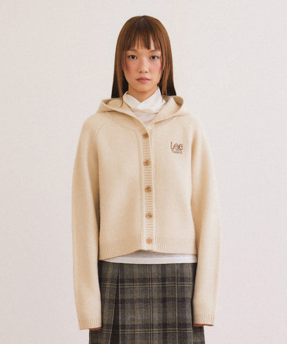 [Fallett x Lee] Sun Flower Logo Hoodie Knit Cardigan / ivory