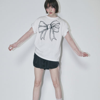 RONRON BIG RIBBON LINE T SHIRT - WHITE BLACK