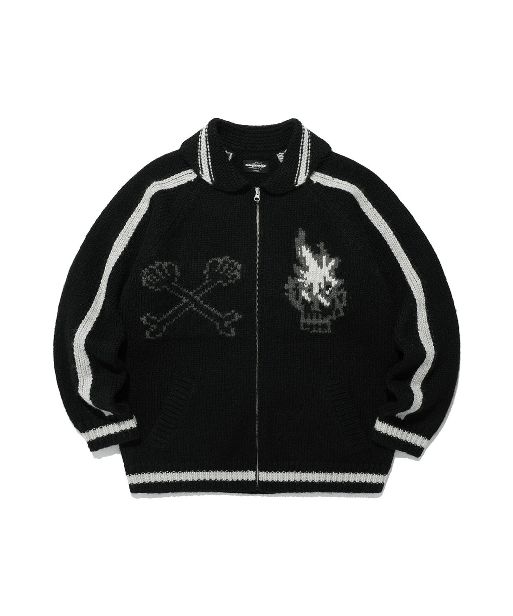 niceghostclub SKULL COWICHAN SWEATER [BLACK]