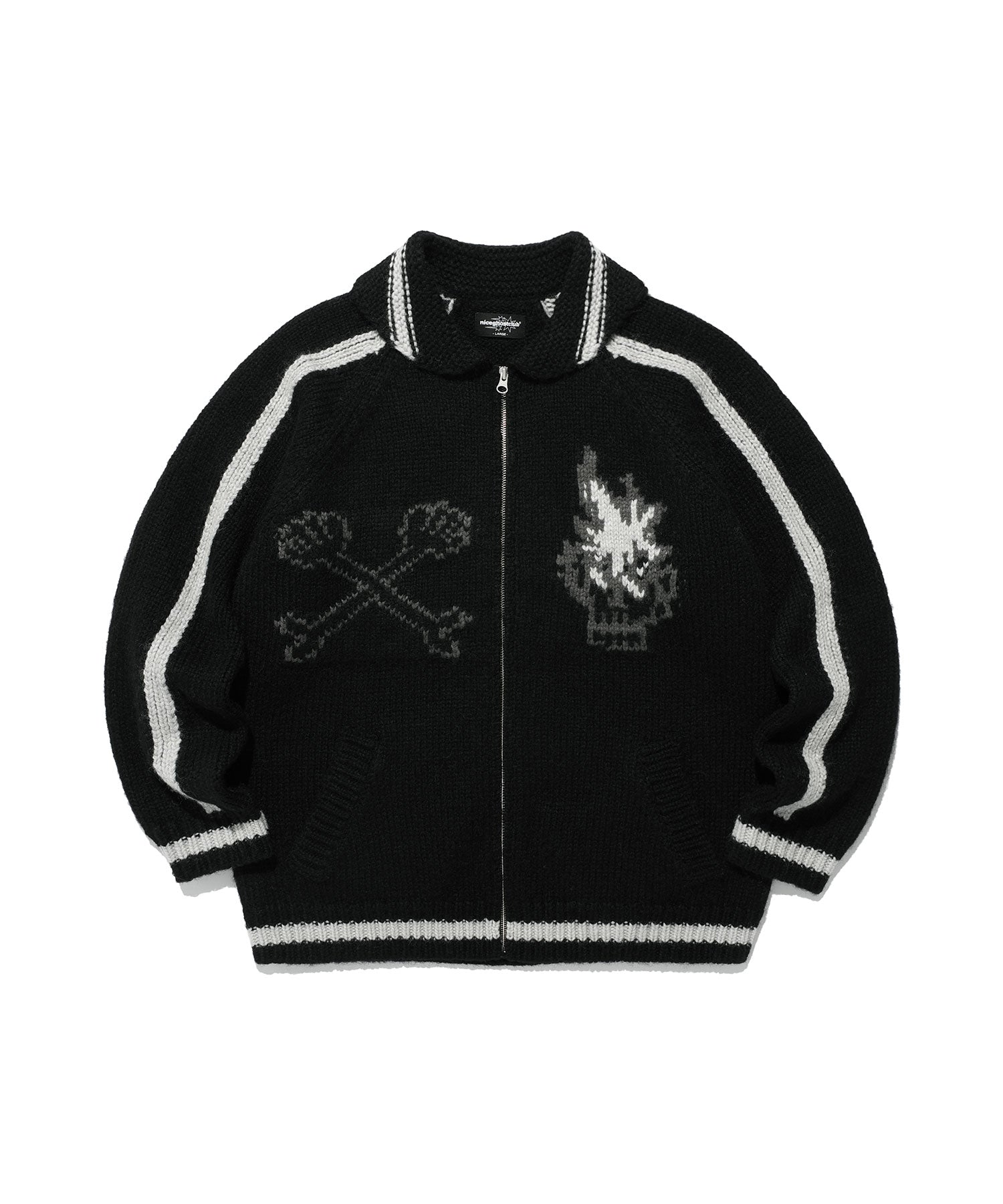 niceghostclub SKULL COWICHAN SWEATER [BLACK]