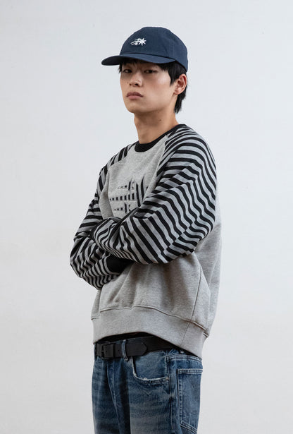 STRIPE 3STAR RAGLAN SWEATSHIRTS [GREY]