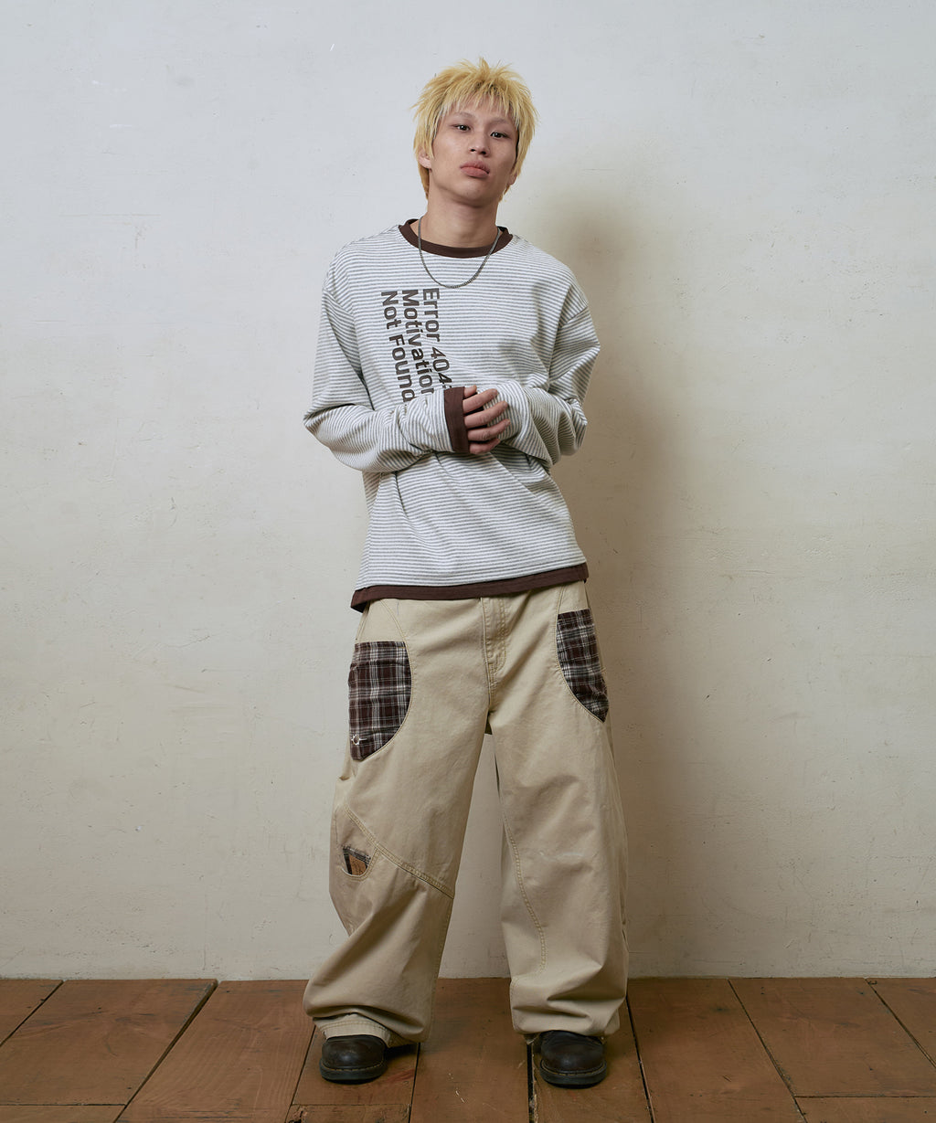 LSC CHECK PATCH WIDE COTTON PANT (BEIGE)