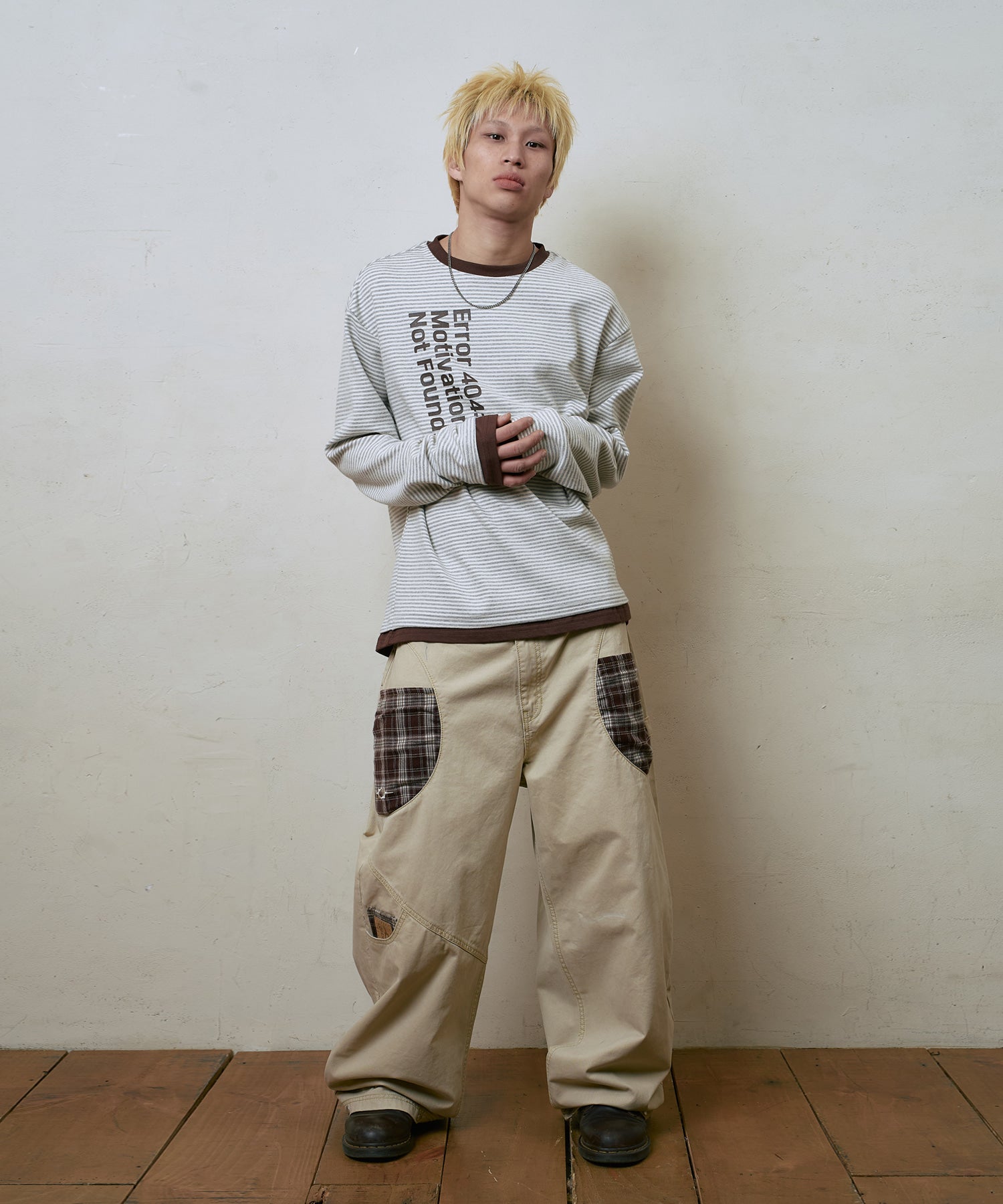 LSC CHECK PATCH WIDE COTTON PANT (BEIGE)