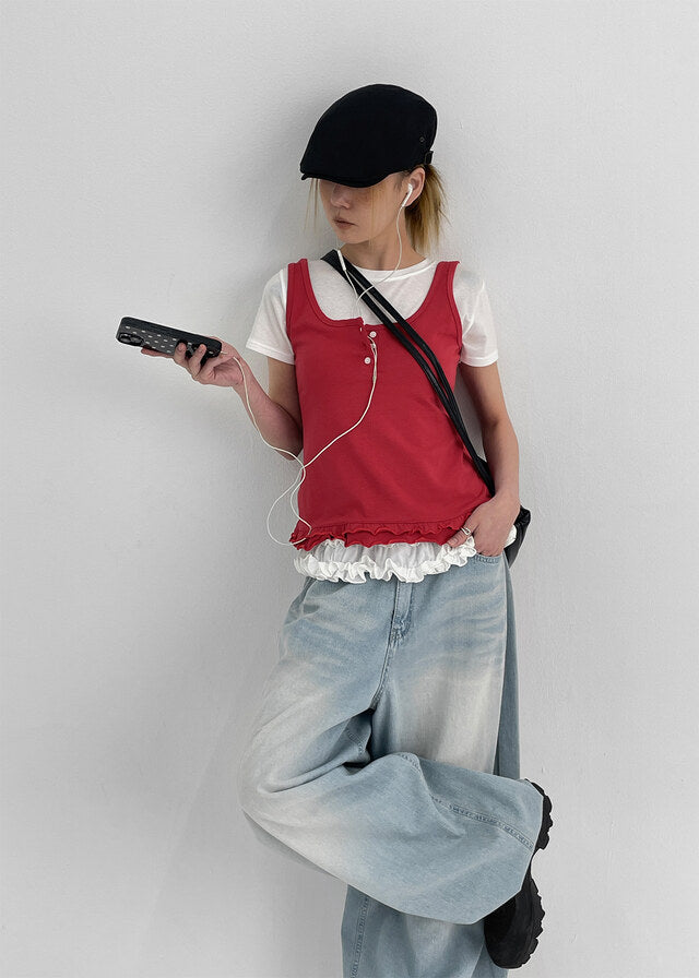 [韓國製造🇰🇷] Frill Henry Neck Tank Top / 2colors