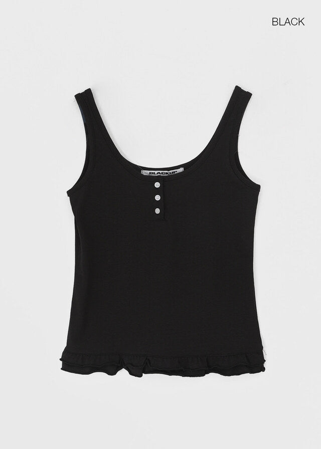 [韓國製造🇰🇷] Frill Henry Neck Tank Top / 2colors