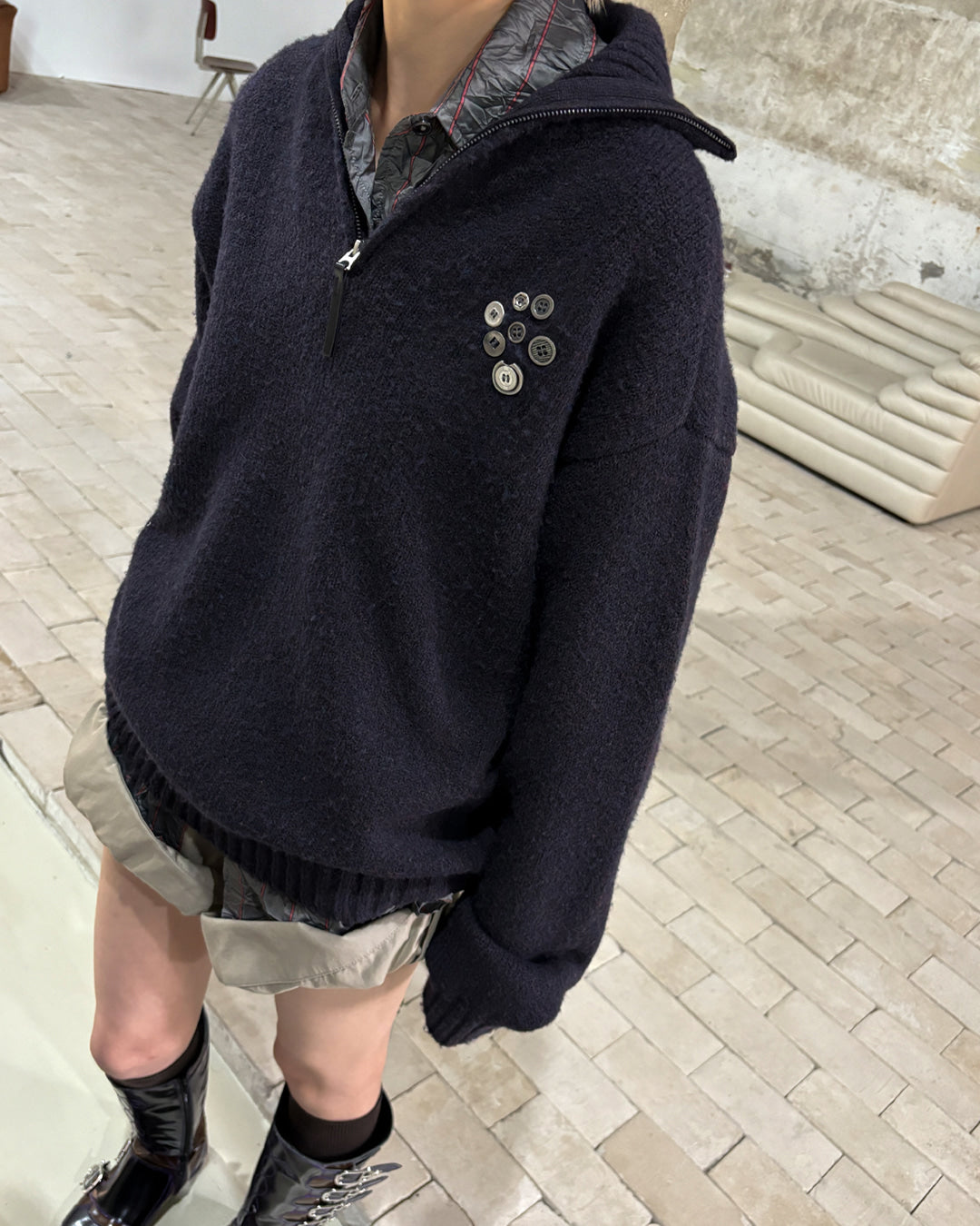 [PORTERNA] BUTTON HALF PULL-OVER SWEATER_PURPLE