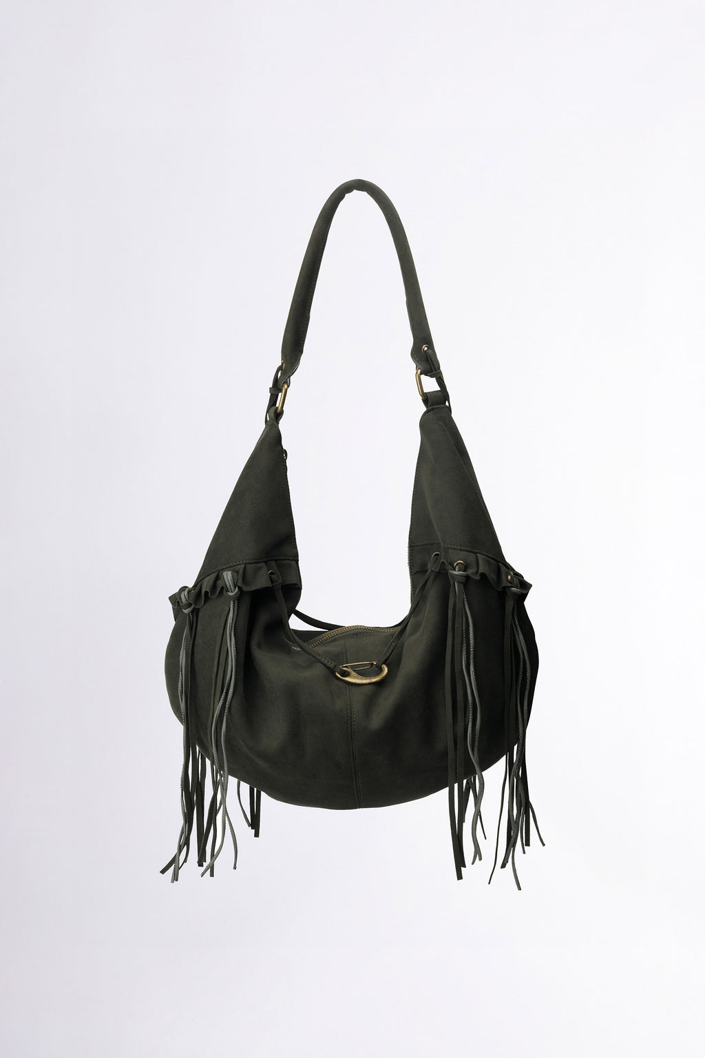 Sculptor Faux Suede String Hobo Bag Deep Green