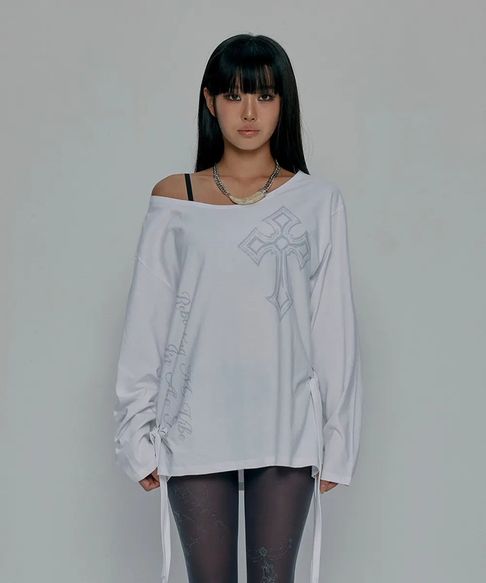 GILA ARCHIVE ONE SHOULDER GRAPHIC LONG SLEEVE_WHITE
