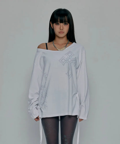 GILA ARCHIVE ONE SHOULDER GRAPHIC LONG SLEEVE_WHITE
