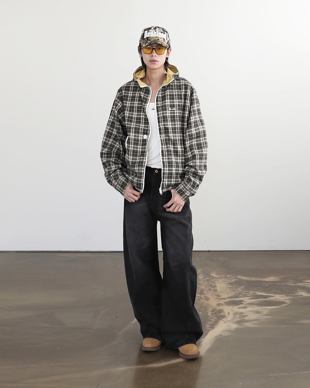 BADBLOOD Reversible Hoodie Windbreaker / Check Yellow