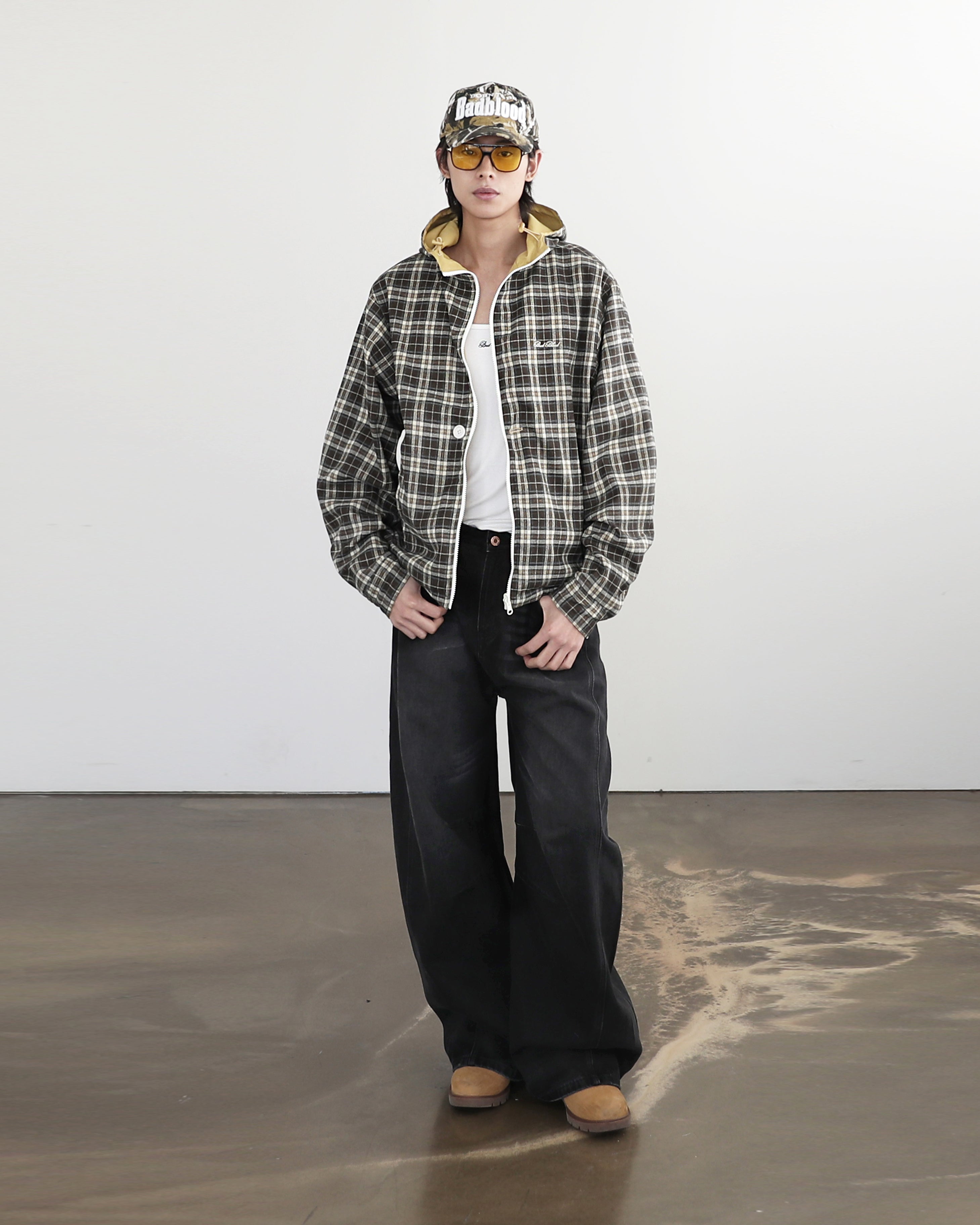 BADBLOOD Reversible Hoodie Windbreaker / Check Yellow