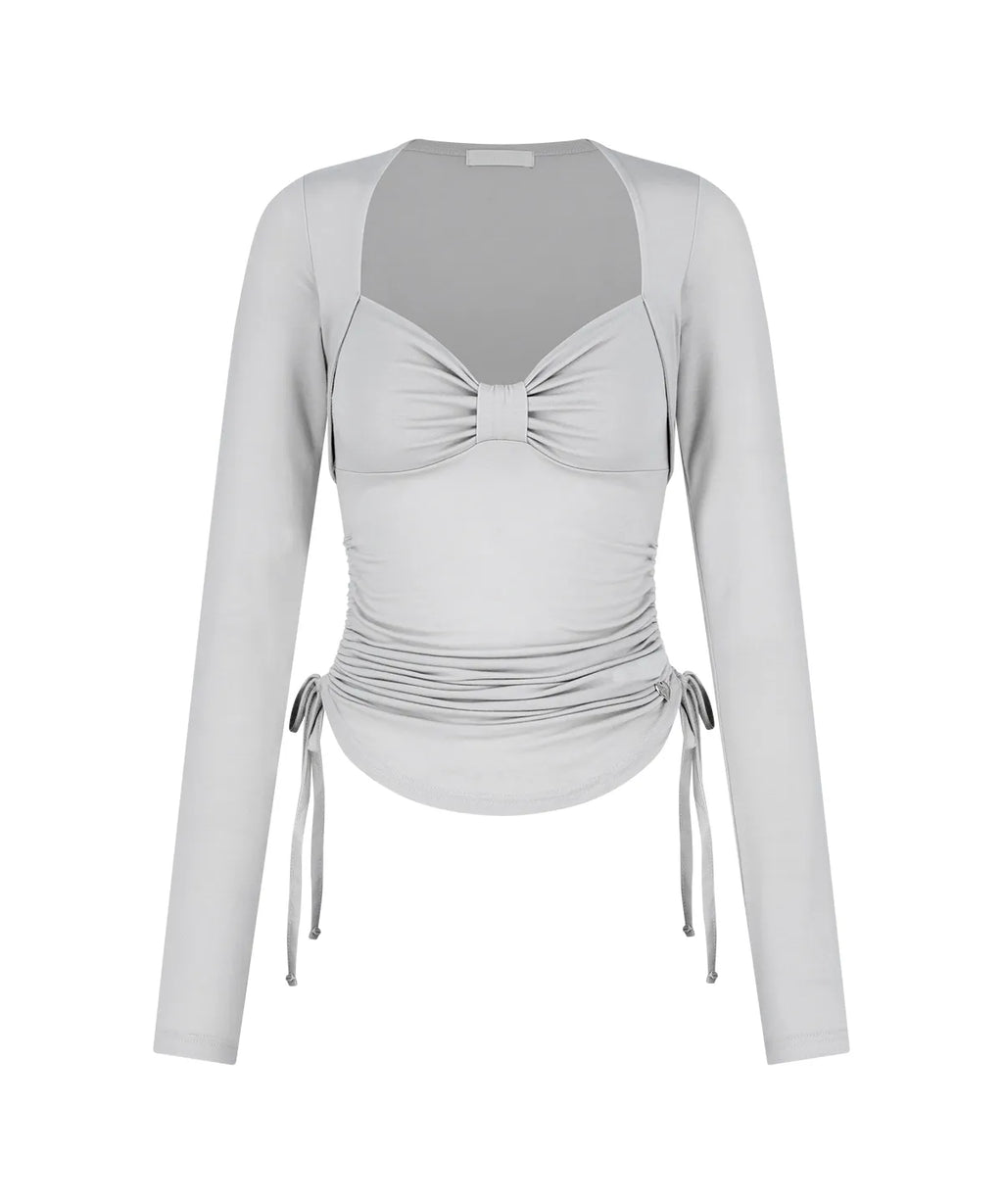 [illigo] BOW BOLERO SHIRRING TOP_GREY